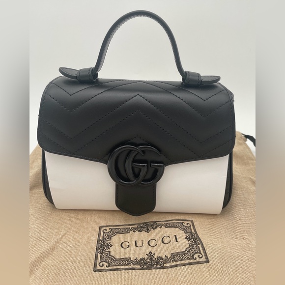 NEW! GUCCI MARMONT TOP HANDLE MATELASSE BLACK SHOULDER CROSSBODY BAG AUTHENTIC - Picture 11 of 14